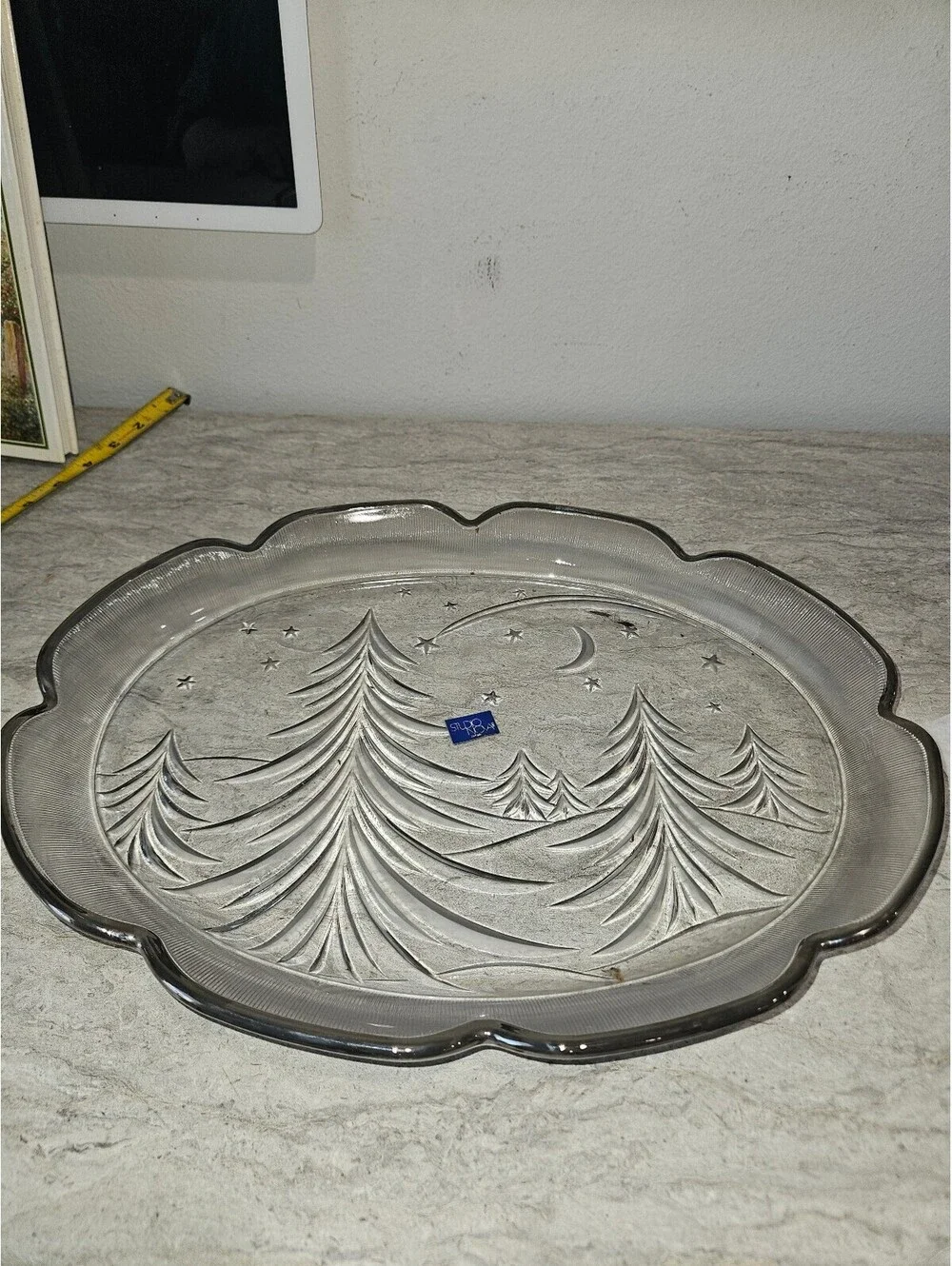 Miksa studio Nova Crystal Christmas Tree Platter Frosted Starry Night